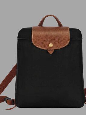 Longchamp Le Pliage Black Nylon Leather Backpack Authentic